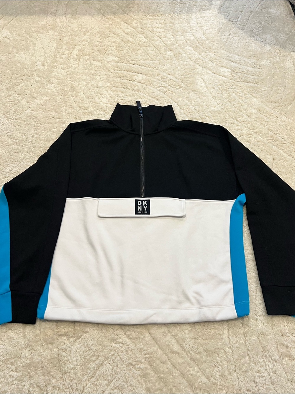 DKNY Black, White & Blue Colorblock Half-Zip Pullover
